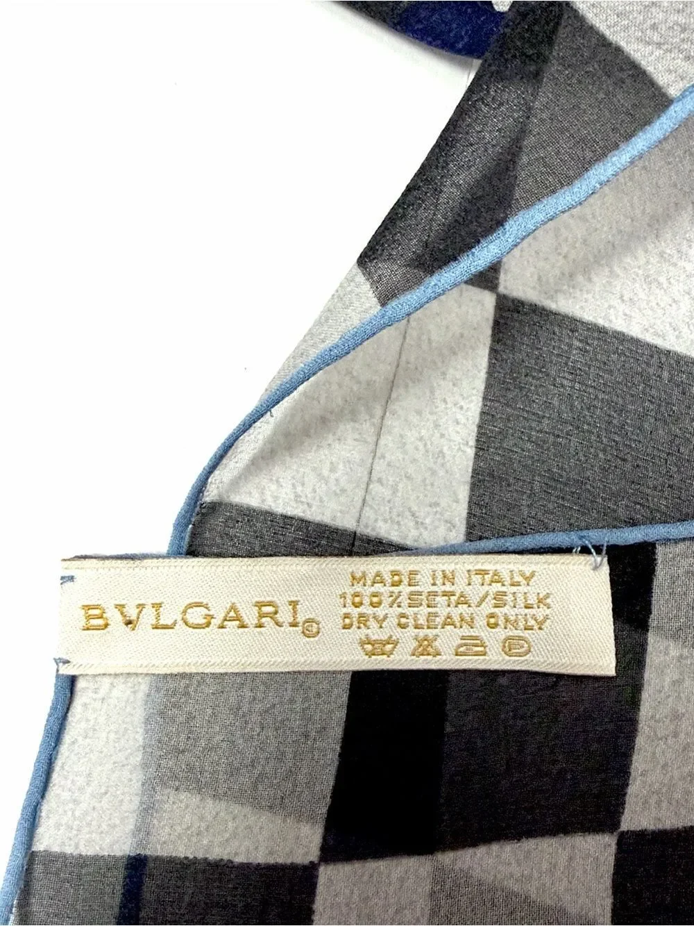 Bvlgari Signed Davide Pizzigoni Silk Chiffon Scarf Abstract Checkerboard Italy
